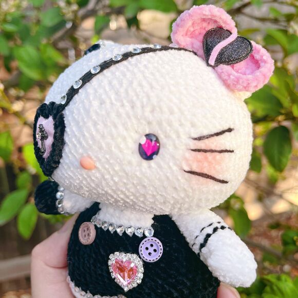 Hello Kitty Black Pink Style Crochet Doll | Handmade Gothic Hello Kitty - Picture 11 of 11